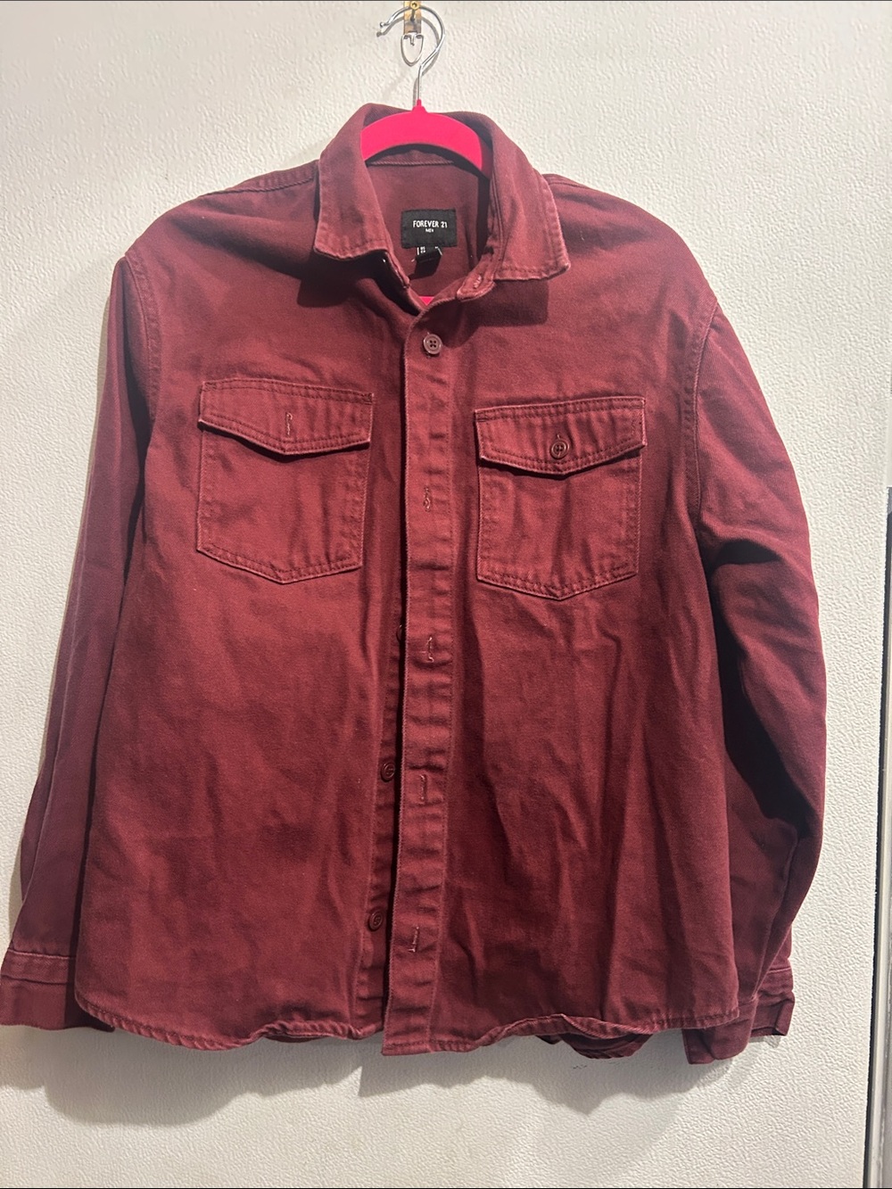 Forever 21 Deep Red Button-Up Shirt Jacket